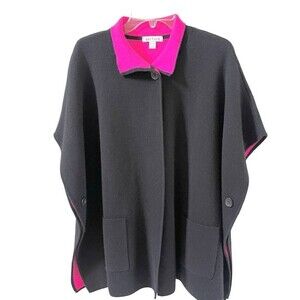 Belford Cashmere Collard Poncho Sweater in Black and Contrasting Pink One Size